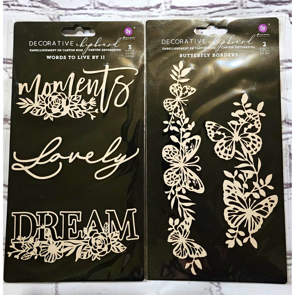 Prima Decorative Chipboard Bundle - Words to Live By II & Butterfly Borders